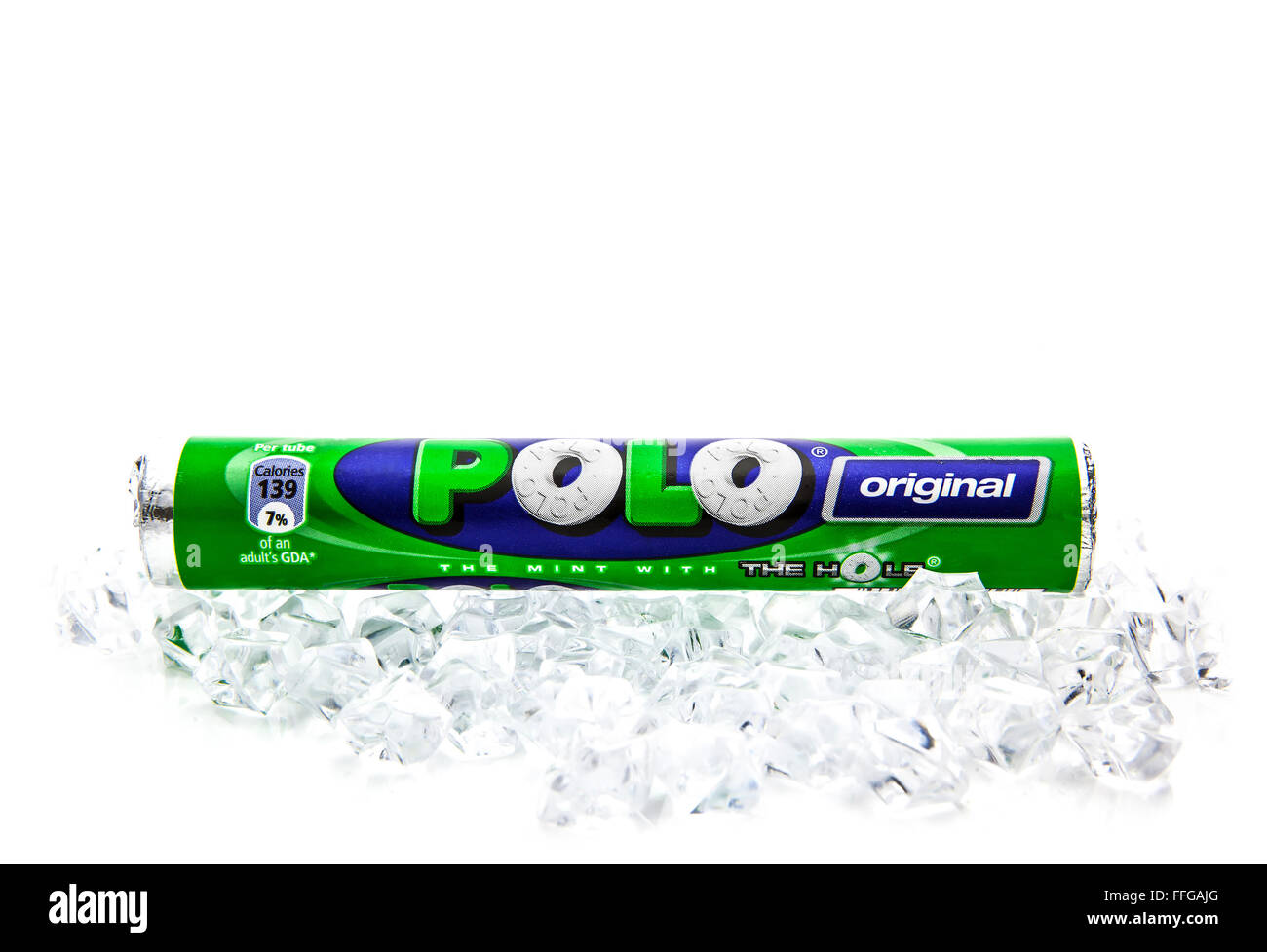 Polo Mints on Ice over a white background Stock Photo
