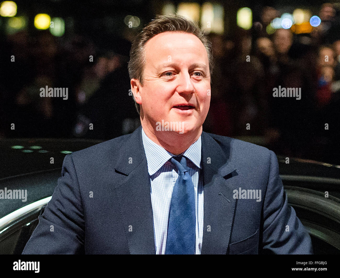 Hamburg, Germany. 12th Feb, 2016. Britain's Prime Minister David Cameron arrives to the annual Matthiae dinner at the city hall of Hamburg, Germany, 12 February 2016. Britain's Prime Minister David Cameron and German Chancellor Angela Merkel are guests of honour at the oldest feast in the world. Since 1356, the leaders of the Hansa city invite distinguished guests to the Matthiae dinner. Photo: DANIEL BOCKWOLDT/dpa/Alamy Live News Stock Photo