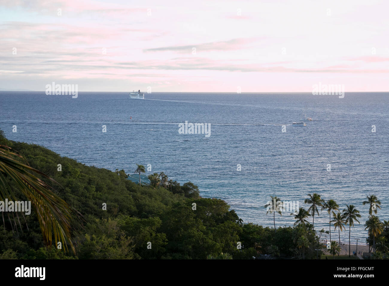 Boats on the horizon in St. Thomas, U.S. Virgin Islands. Stock Photo
