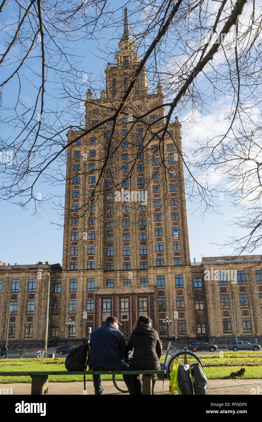 Academy of Sciences Soviet edifice. Latgale district, Riga, Lavia Stock