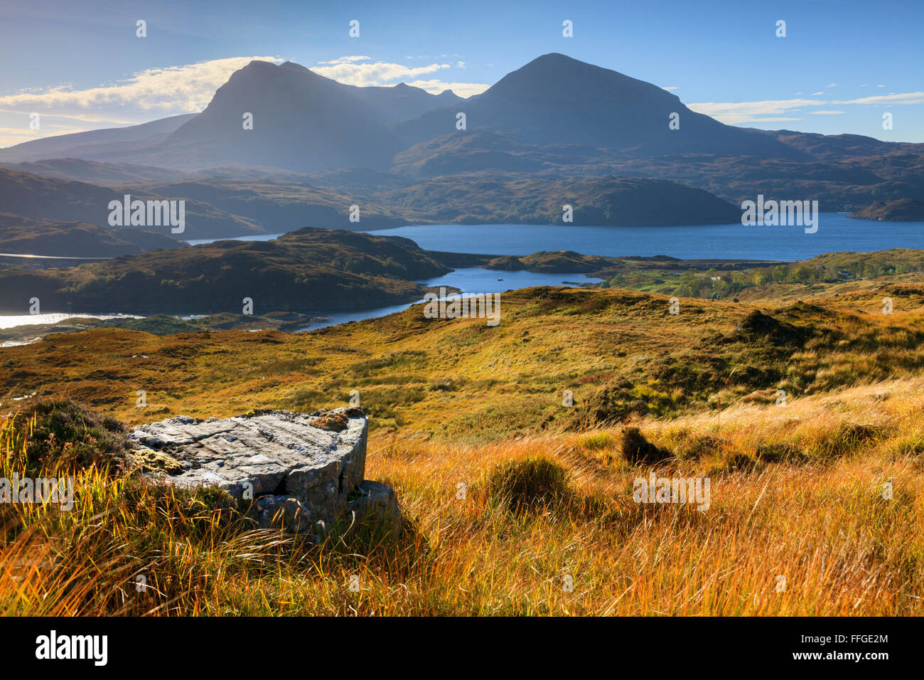 The Quinag captured from high above Kylestorm. Stock Photo