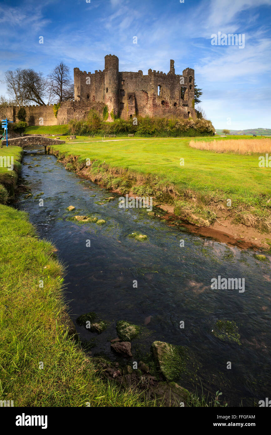 The medieval castle at Laugharne in Carmathernshire, catptured on a sunny evening in mid April. Stock Photo
