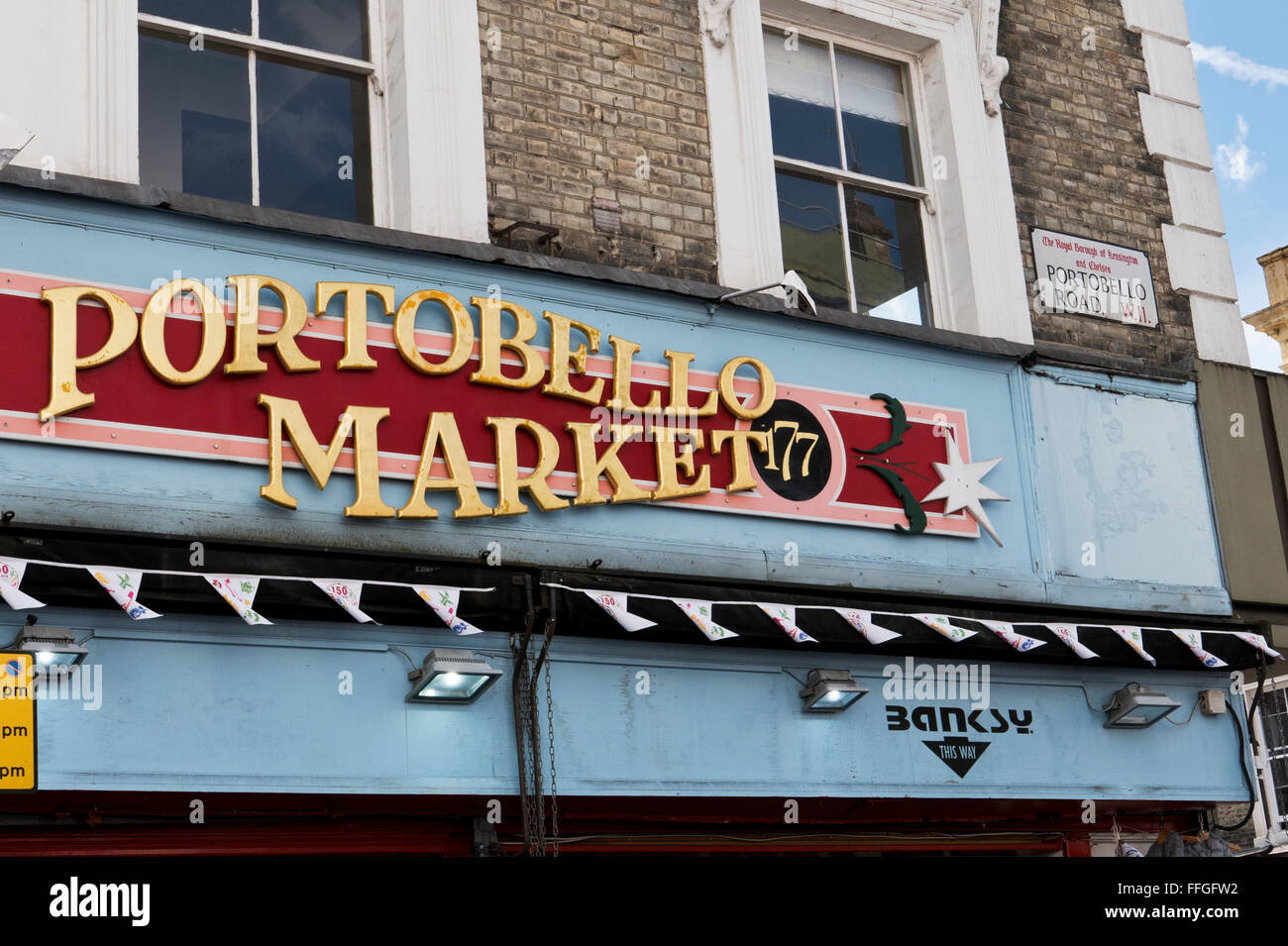 Portobello market sign in Notting Gate Hill where the antique shops are