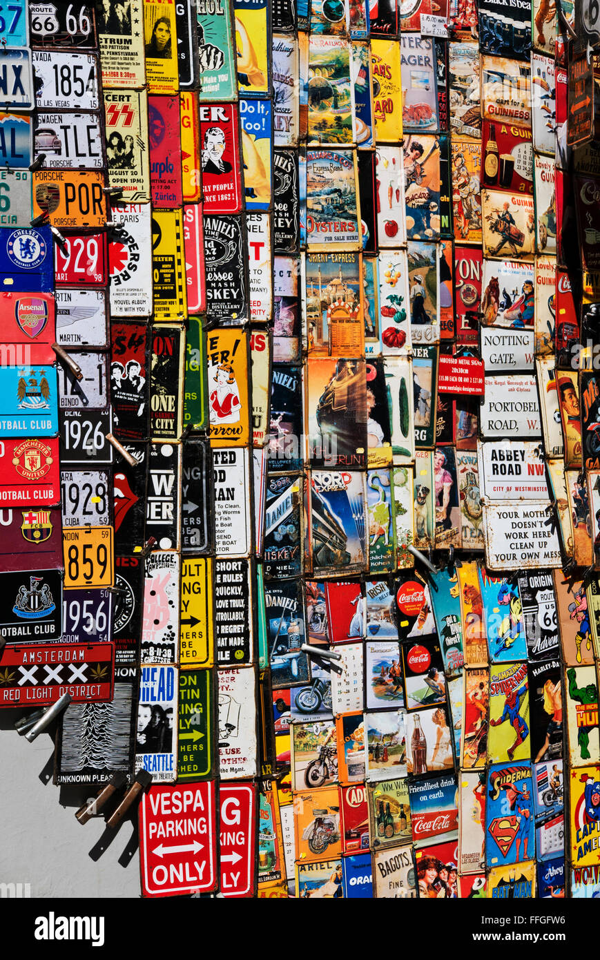 Colourful souvenir cards on sale in the Portobello market in London