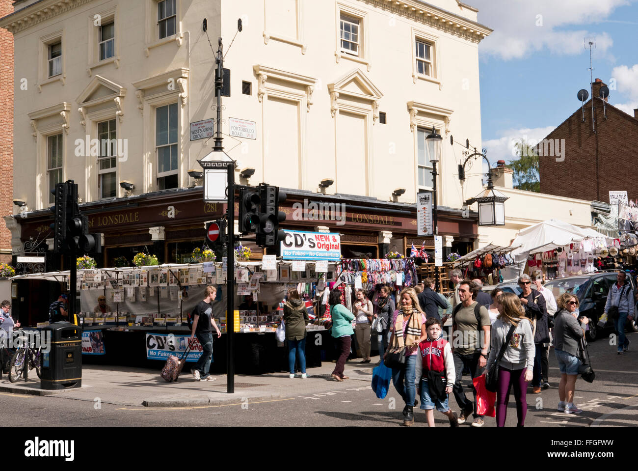 Shoppers at Portobello Road Market in Notting Hill Gate, London, United