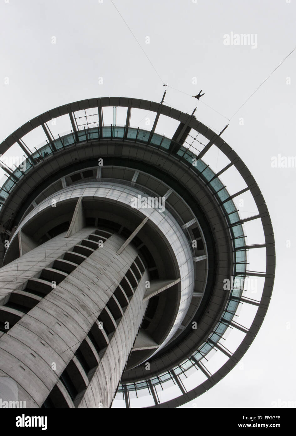 View of Sky Tower from directly underneath it. Auckland,New Zealand Stock Photo