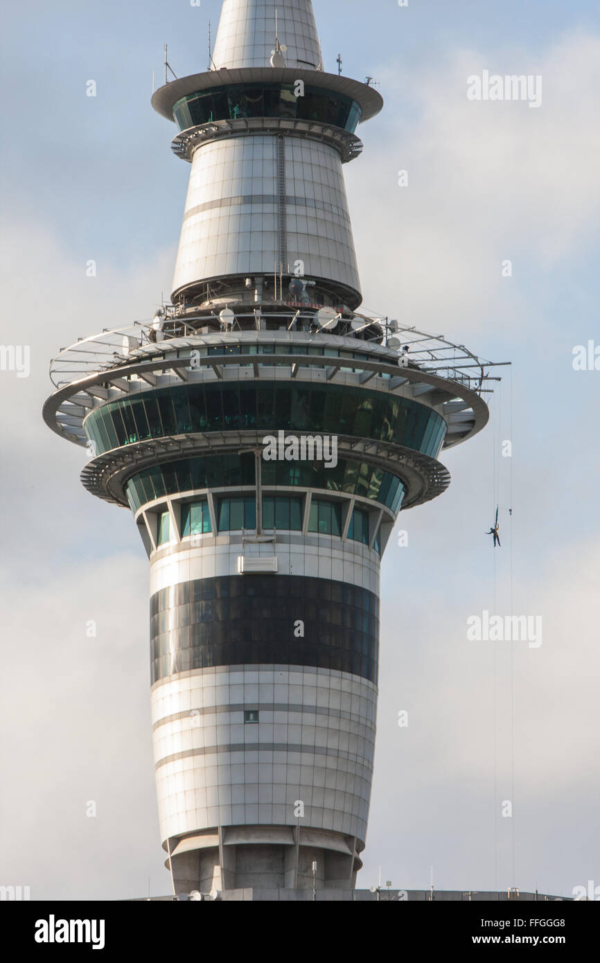 View of Sky Tower from directly underneath it. Auckland,New Zealand Stock Photo