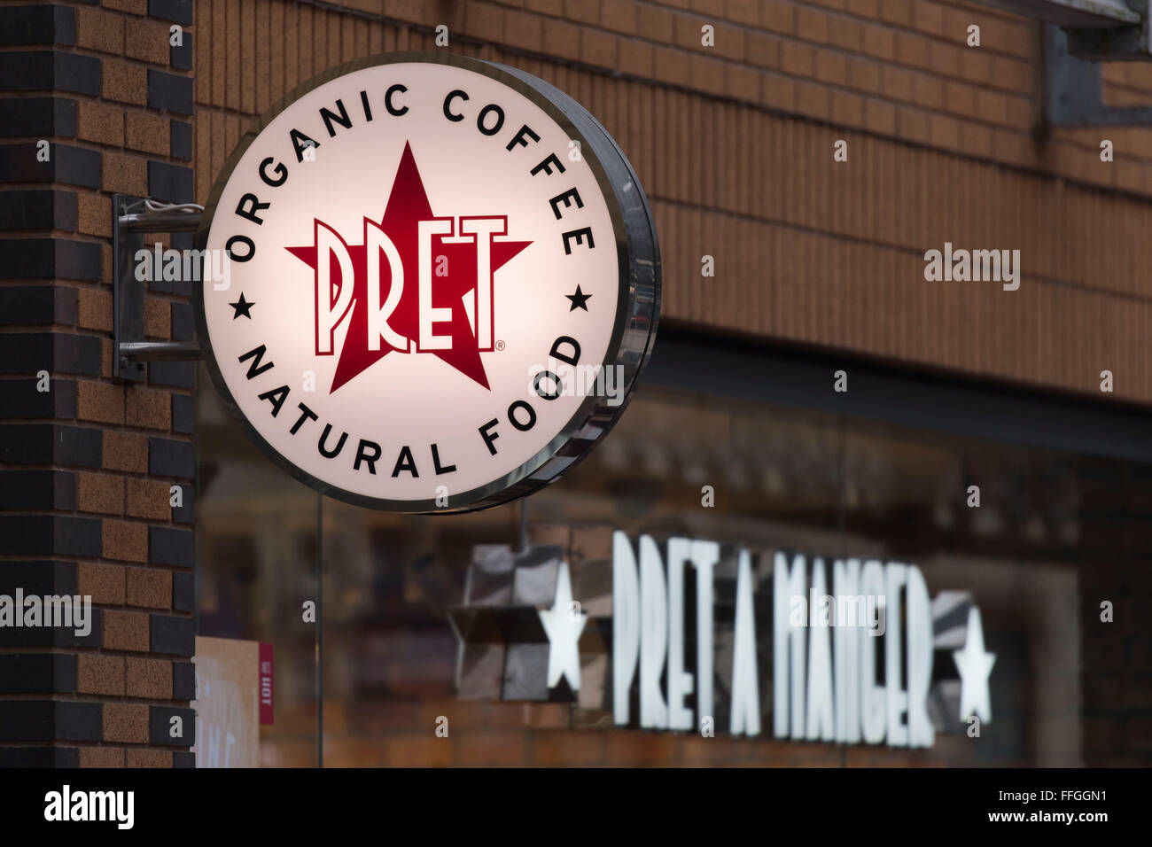 Pret A Manger fast food store sign logo. Stock Photo