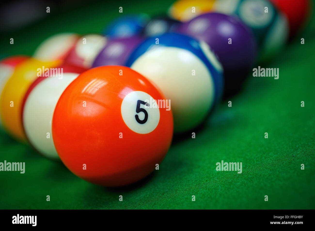 billiard balls on a green pool table, closeup Stock Photo Alamy
