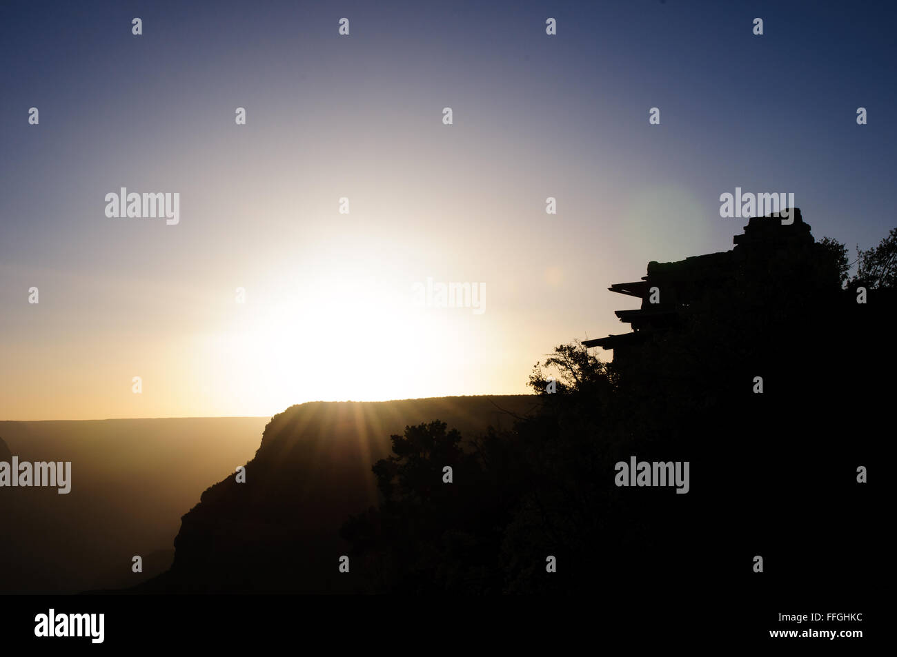 Sunrise at the Kolb Studio at the Grand Canyon South Rim Stock Photo
