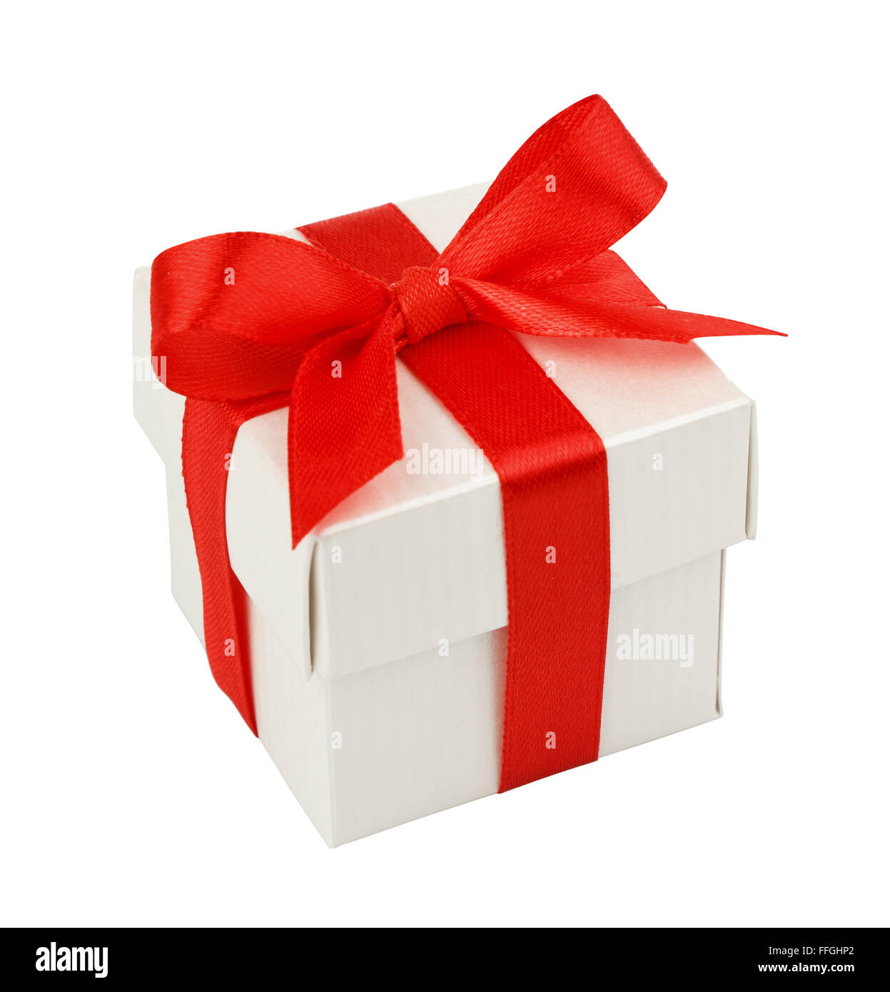 white gift box with red ribbon Stock Photo Alamy