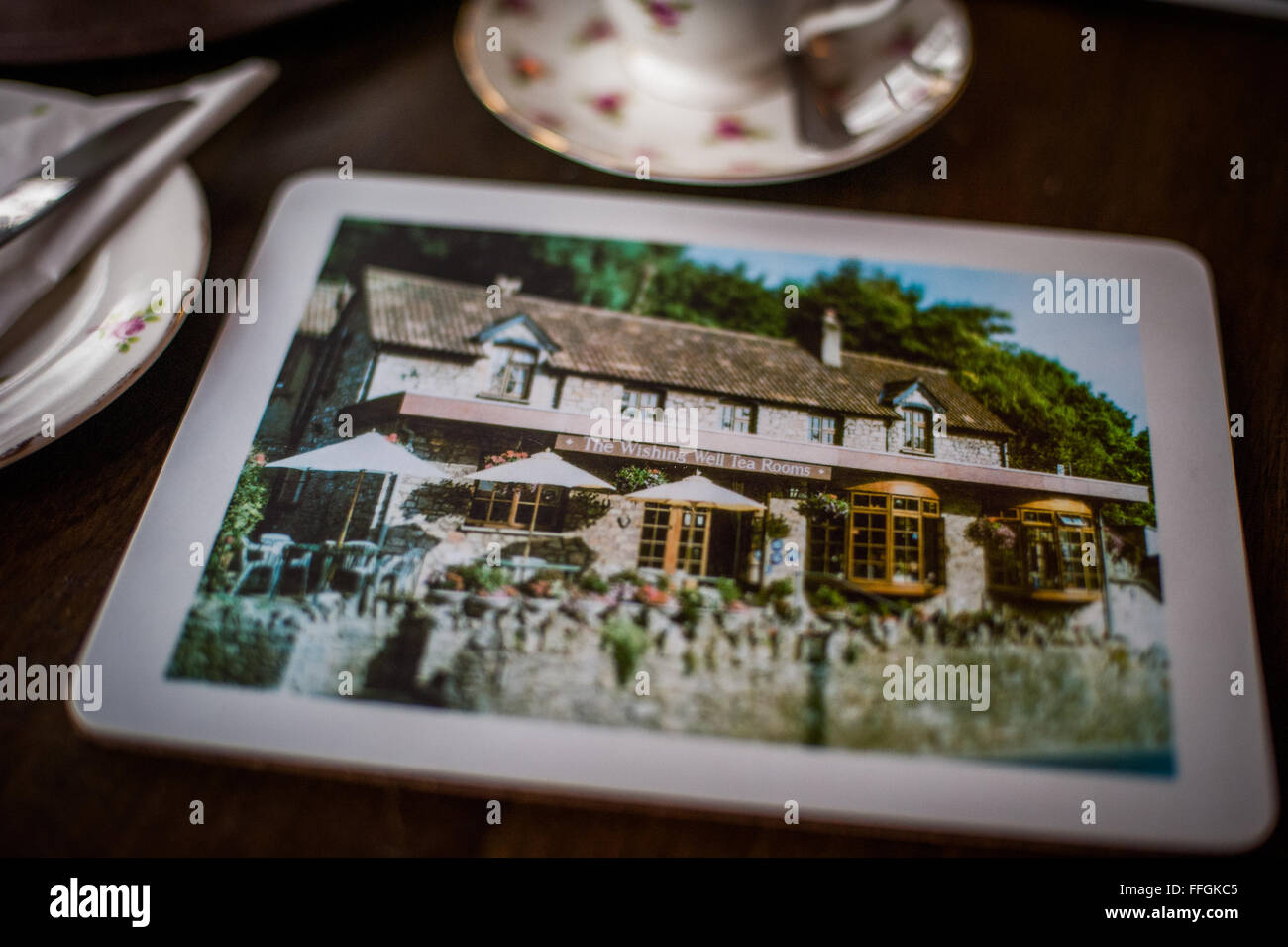 Quaint table/ place mat of tearoom in Cheddar, England Stock Photo