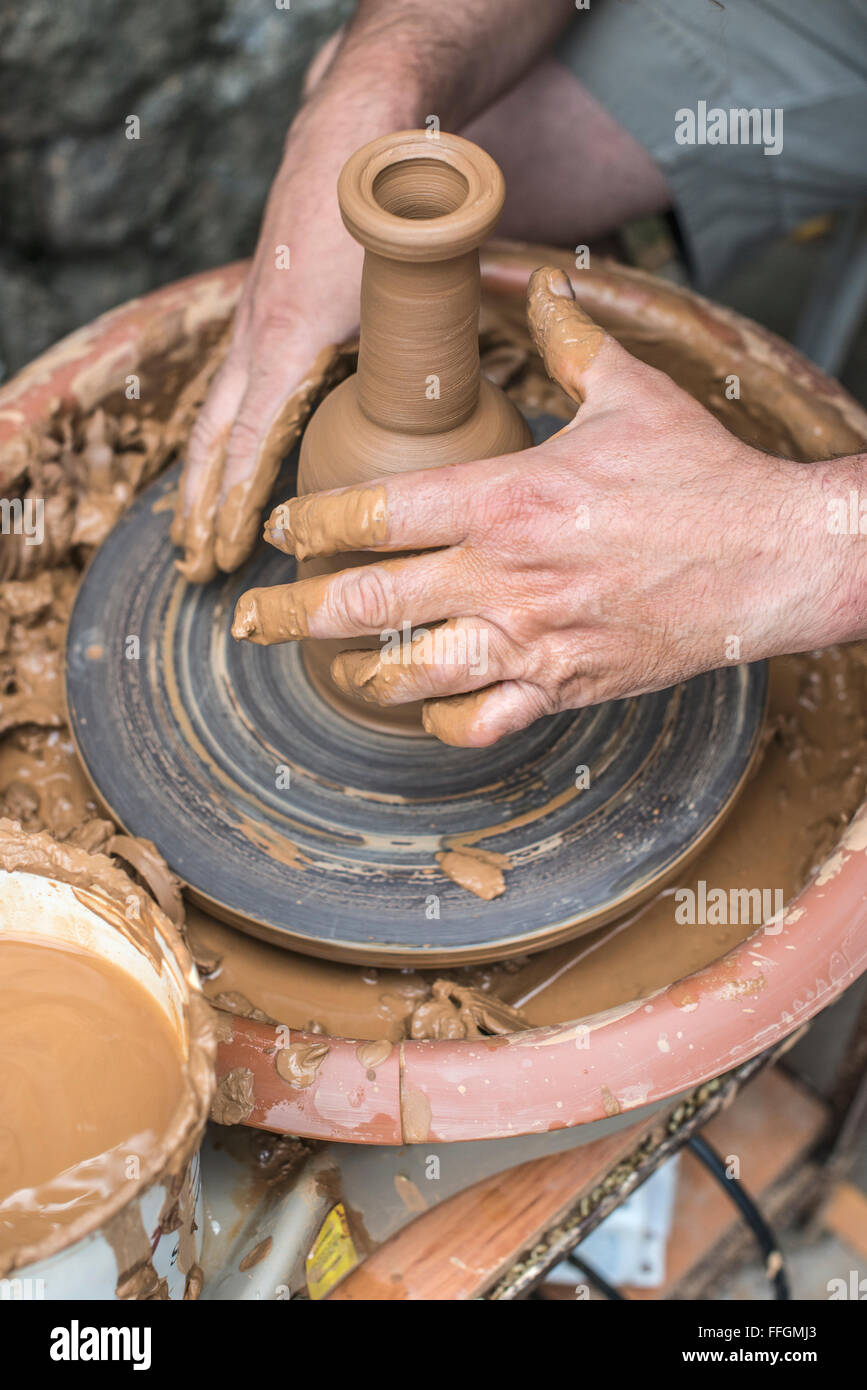 Potter makes clay bottle. Close up Stock Photo Alamy