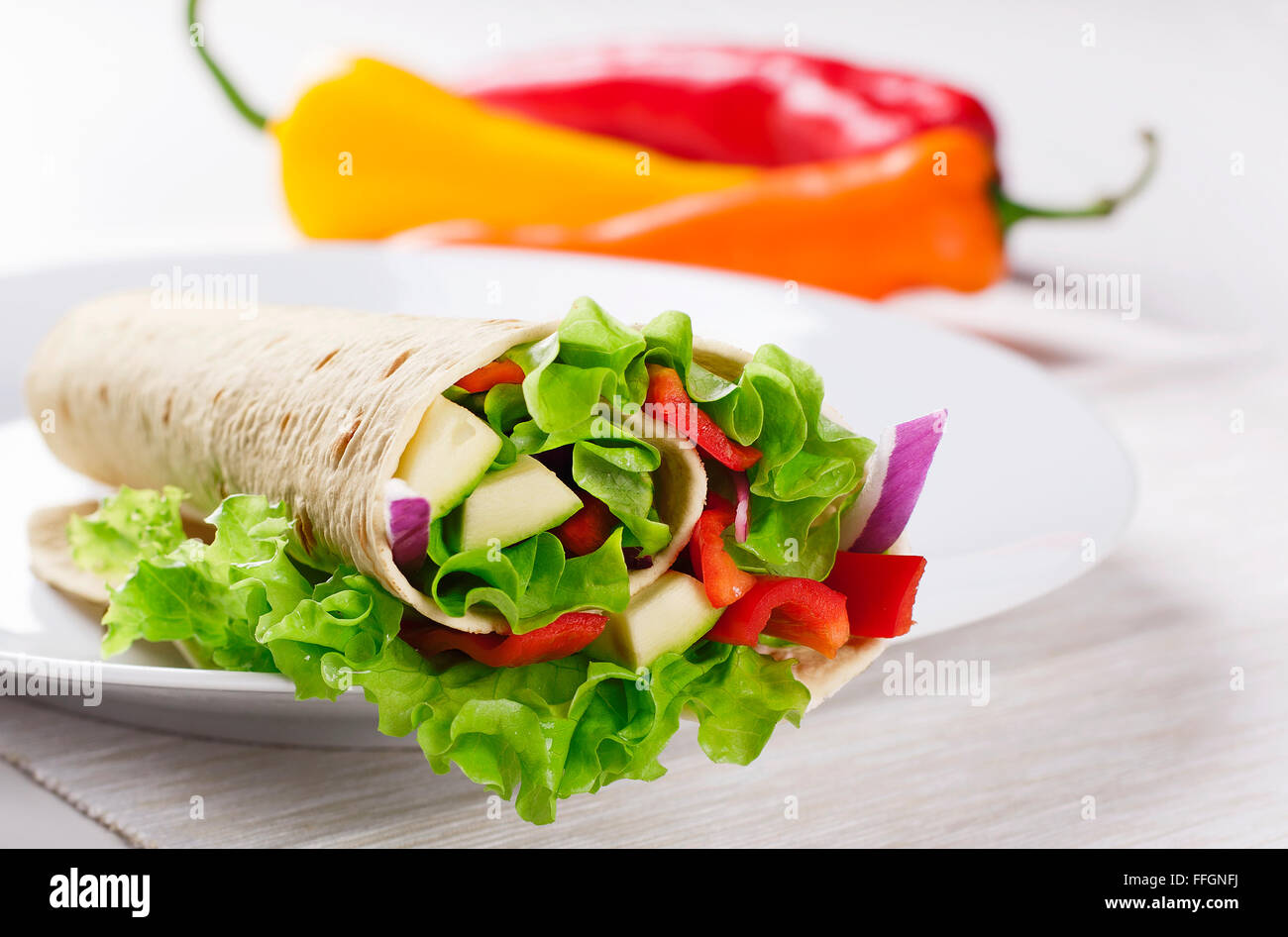 Vegetarian Salad Tortilla wraps Stock Photo
