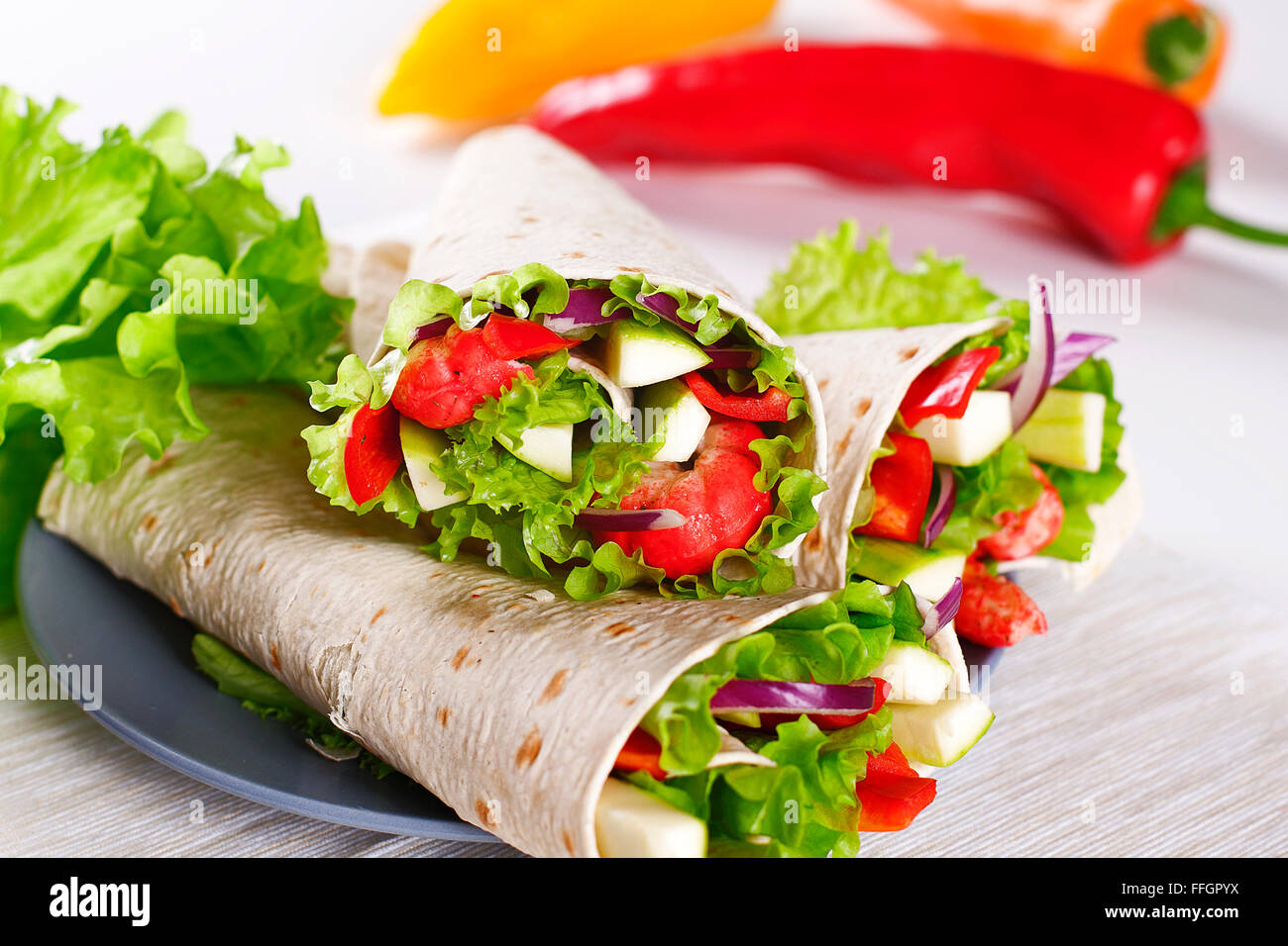 Vegetarian Salad Tortilla wraps Stock Photo