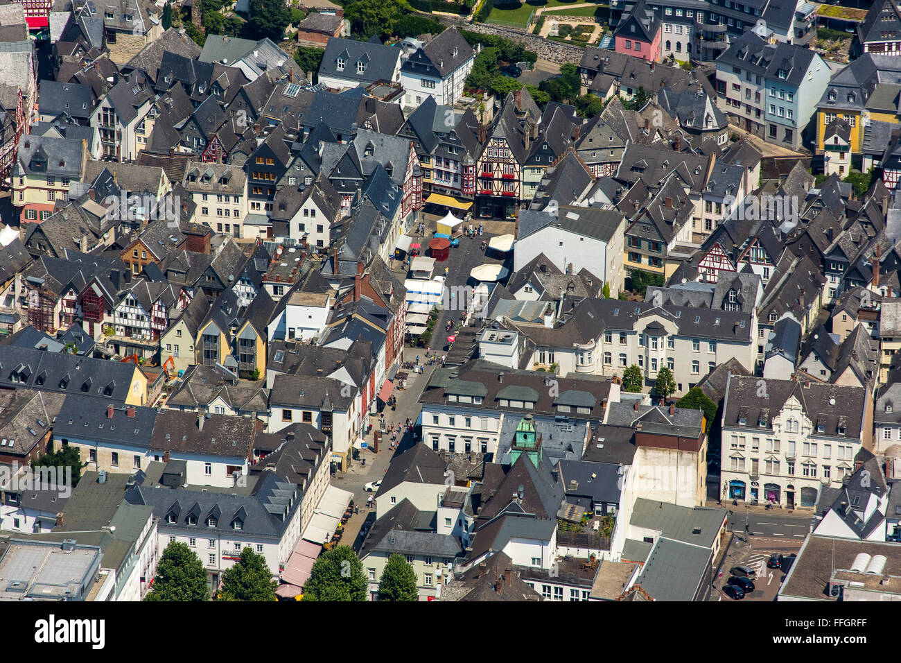 Aerial view, overlooking the old town of Limburg with half-timbered houses, half-timbered house, Limburg an der Lahn, Stock Photo