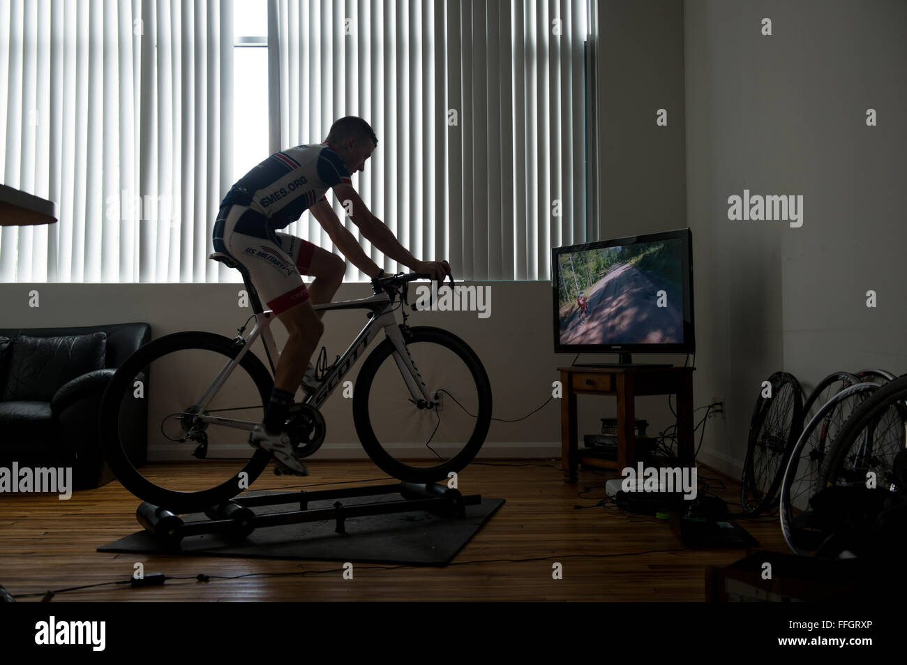 Even if Senior Airman David Flaten isn't biking outside, sometimes he'll work out in his apartment by riding his bike on a stationary machine. While he works out, he often watches a bike race, including one he participates in annually near his hometown in Wisconsin, to help motivate him. Stock Photo