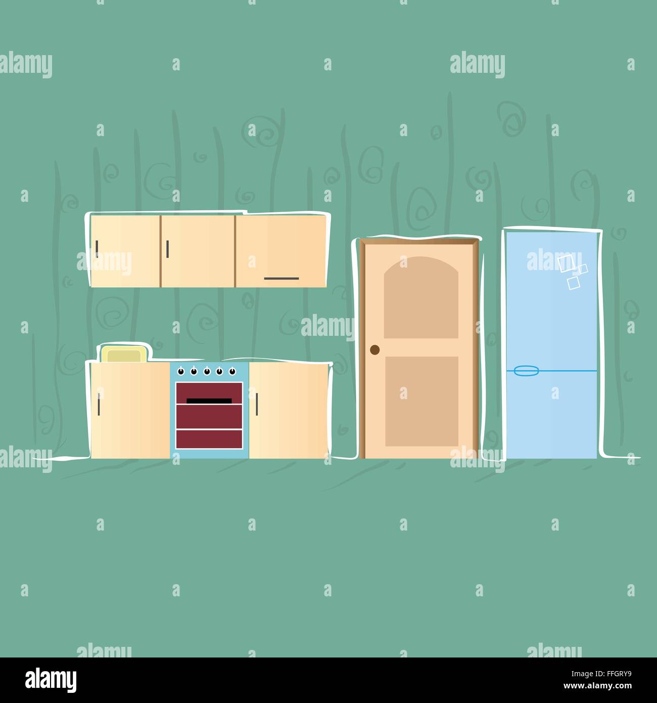 Kitchen Interior Design Thin Line Flat Stock Vector Image & Art - Alamy