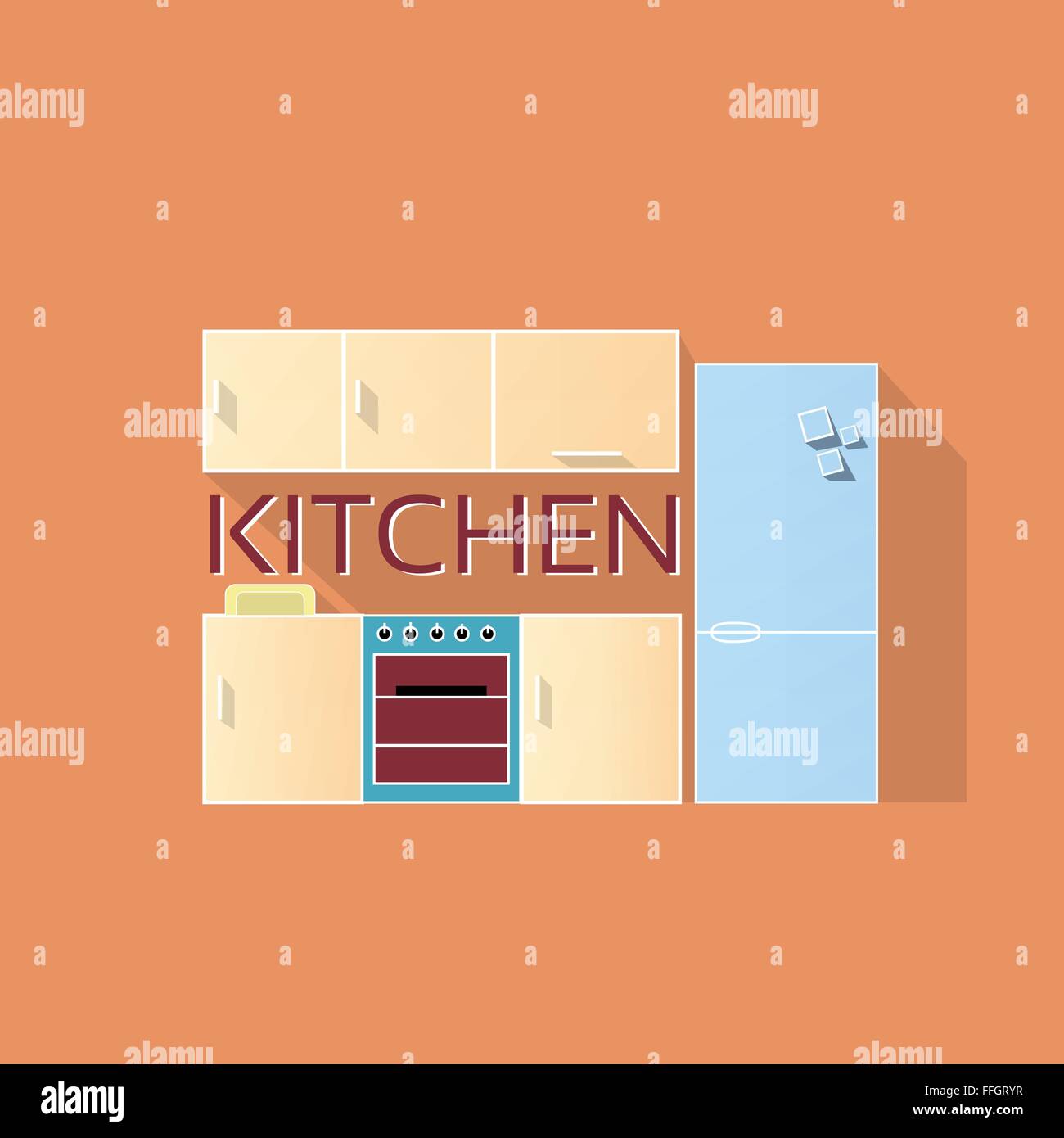 Kitchen Interior Design Thin Line Flat Stock Vector