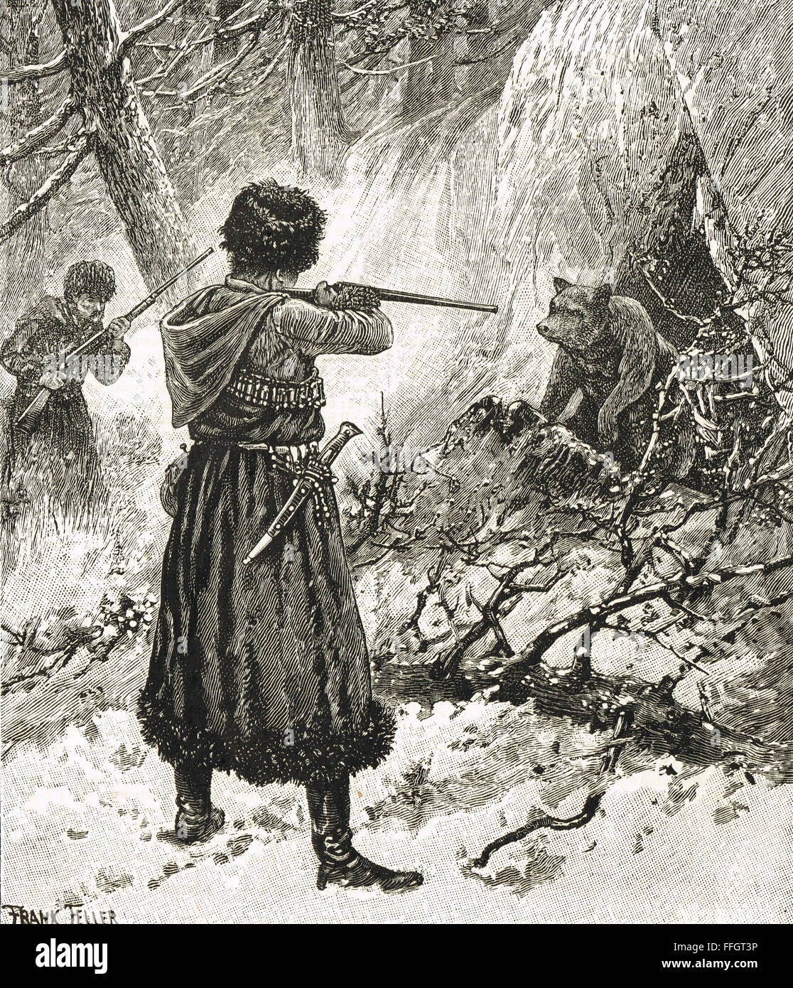Hunt hunting bear hunt engraving hires stock photography and images