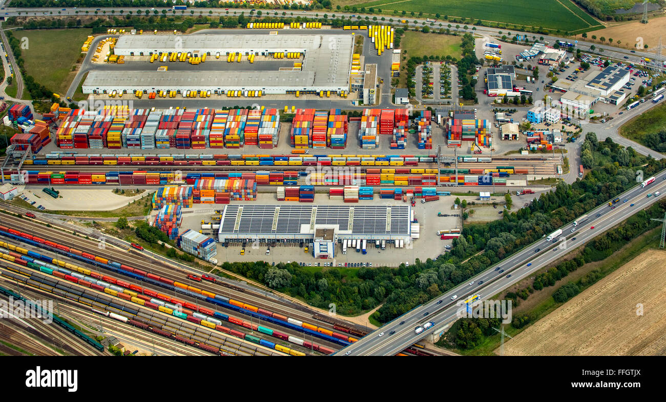 Aerial view, Container Terminal Regensburg, Umschlagbahnhof Regensburg, gantry cranes, logistics, transportation, Regensburg, Stock Photo