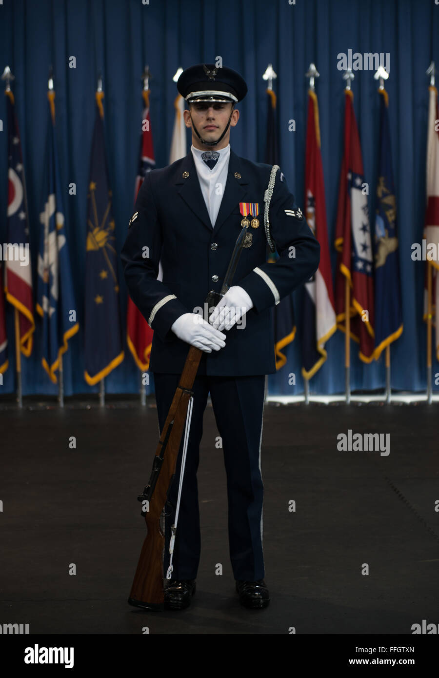 Airman 1st Class Larry Brown stands at attention at Joint Base Anacostia-Bolling. Stock Photo