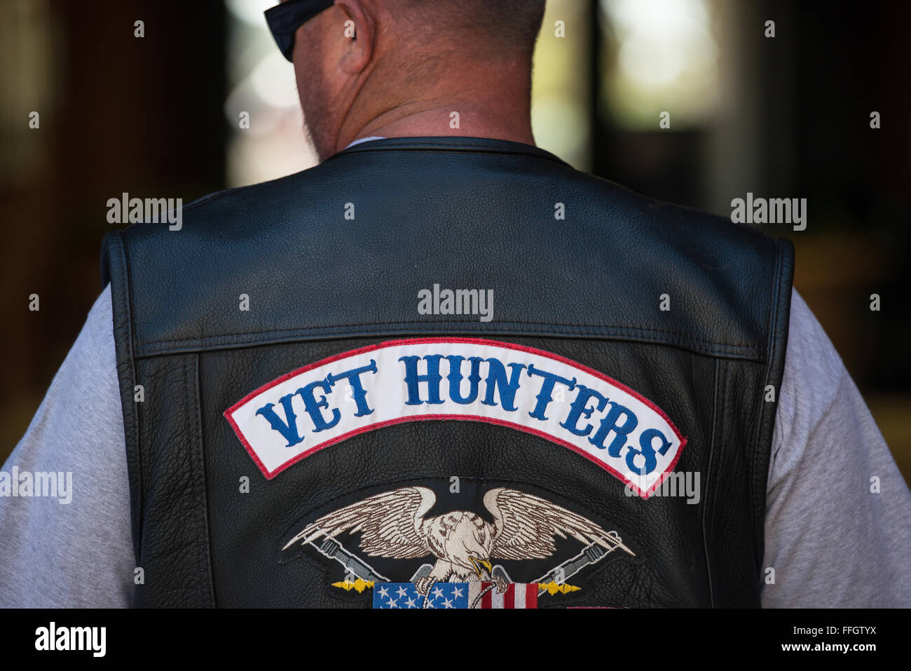 Travis Goforth, a Army veteran, is a member of the Vet Hunters. Goforth travels throughout Los Angeles and its outskirts to search for homeless veterans to assist. He often goes with a team of two or more to search anywhere through any terrain, from downtown LA to the San Gabriel Mountains. Stock Photo