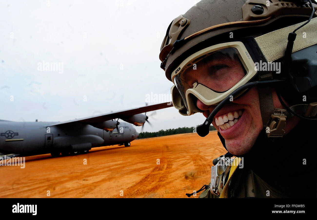 Senior Airman Kevin Hill with the 21st Special Tactics Squadron prepares for his 2nd jump of the