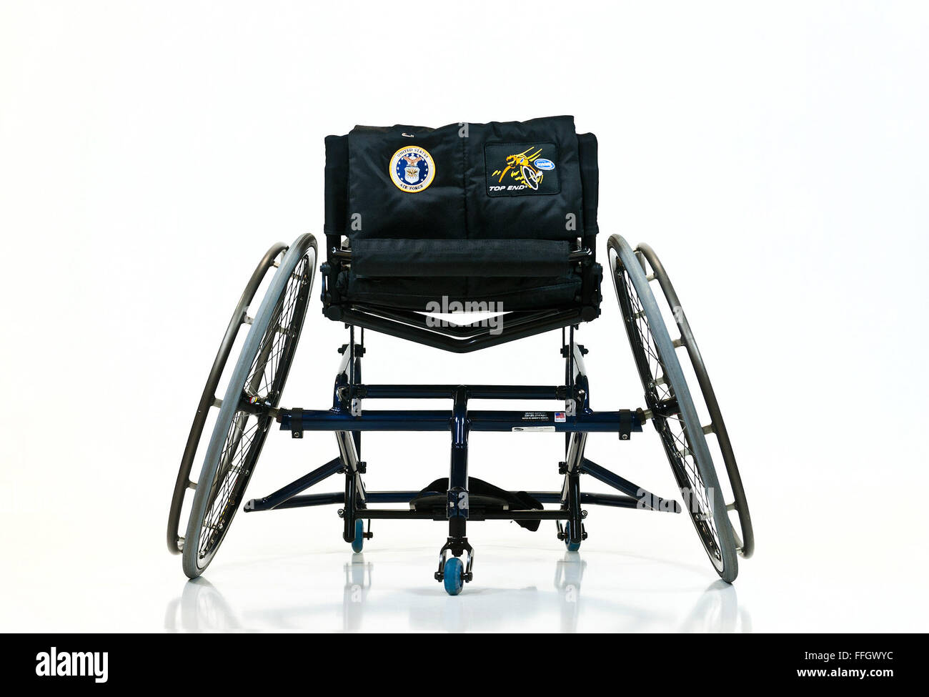 The Air Force team uses wheelchairs like this one in the wheelchair basketball events. Volunteers from rehabilitative equipment companies are on hand during the Warrior Games in case equipment is damaged and repairs are needed. Stock Photo