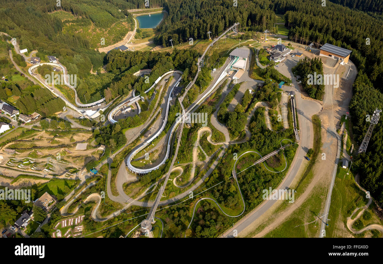 Aerial view, Winterberg bobsleigh, VELTINS EisArena, ice rink for the luge, skeleton and