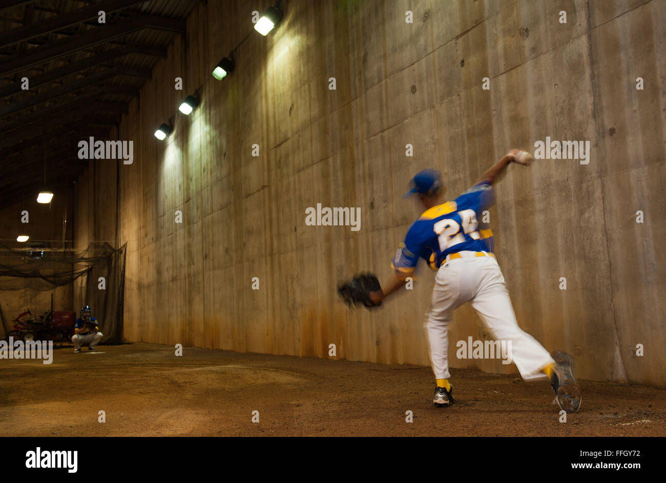 Wilson warms up to start pitching for Europe's first game of the 2012 Little League World Series. Stock Photo