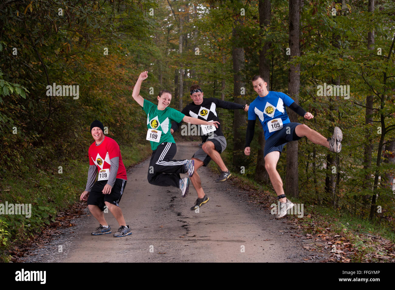 (From left) Navy Chief Petty Officers Fullmer and Beth Workman, Petty Officer 1st Class Jordan Davis, and Chief Petty Officer Nathan Coy are members of Navy Team 109. The team is based at Navy Nuclear Power Training Command, Charleston, S.C. Stock Photo