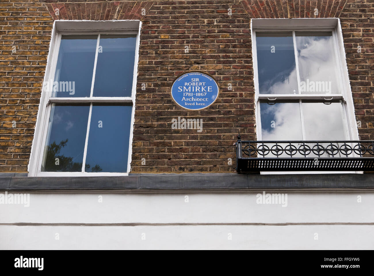 A commemorative blue plaque for Sir Robert Smirke (1 October 1780 – 18 April 1867) on display on a wall in London, UK. Stock Photo