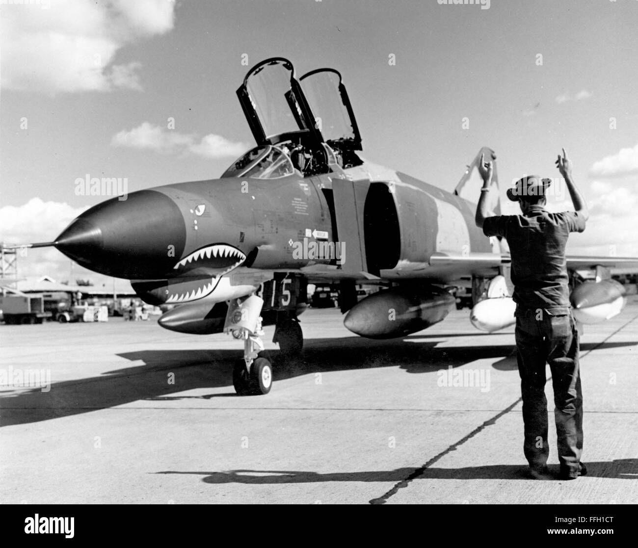 The F-4E Phantom II had many improvements over earlier F-4s models, most notably its internal 20mm gun. The first F-4Es arrived in Southeast Asia in late 1968. Stock Photo