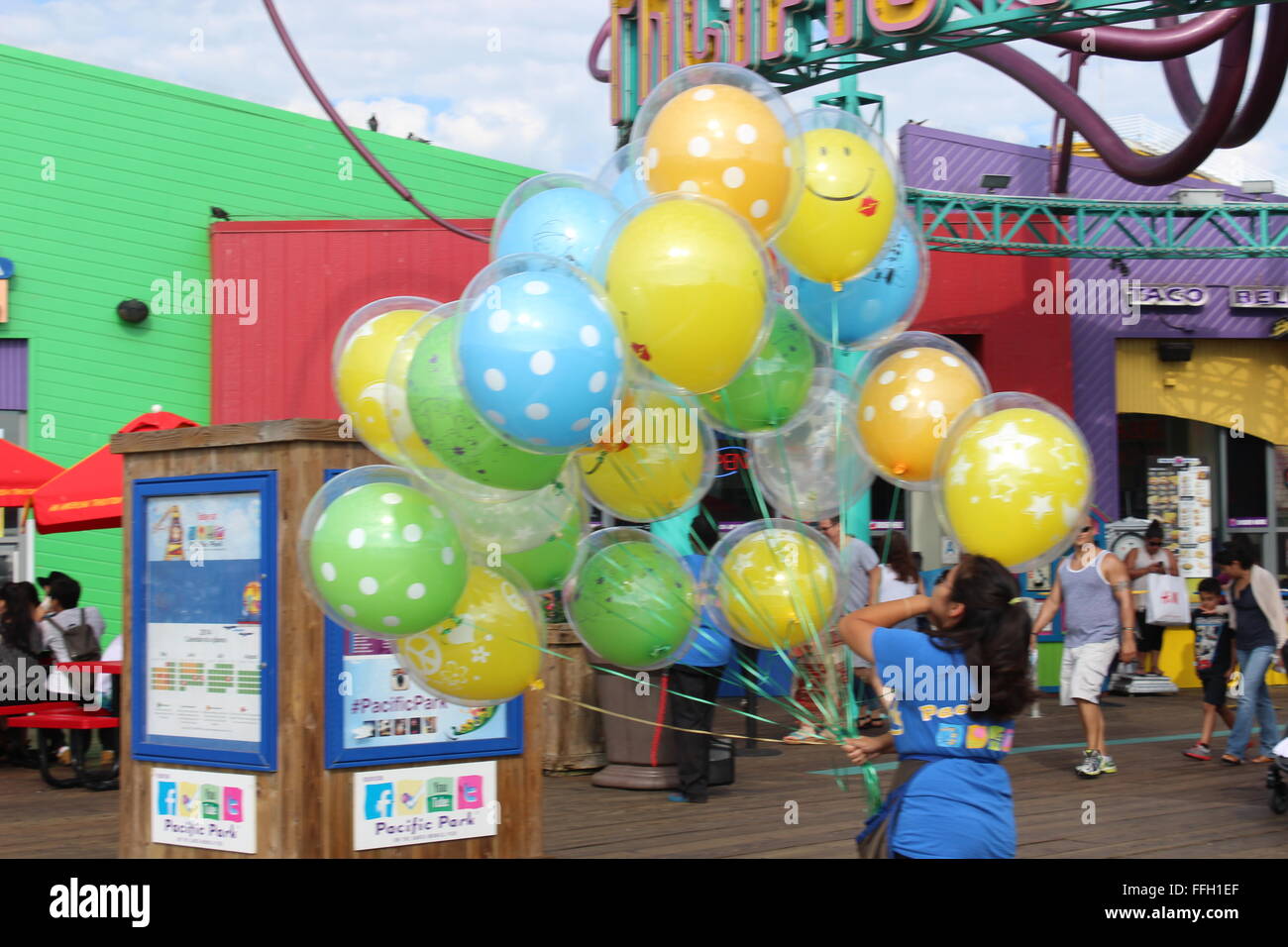 Street vendor with balloons on the Santa Monica pier Stock Photo