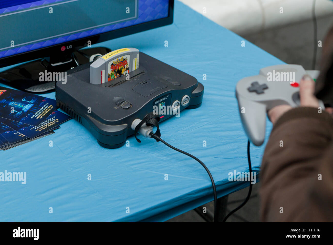 Nintendo 64 video game console and joystick - USA Stock Photo