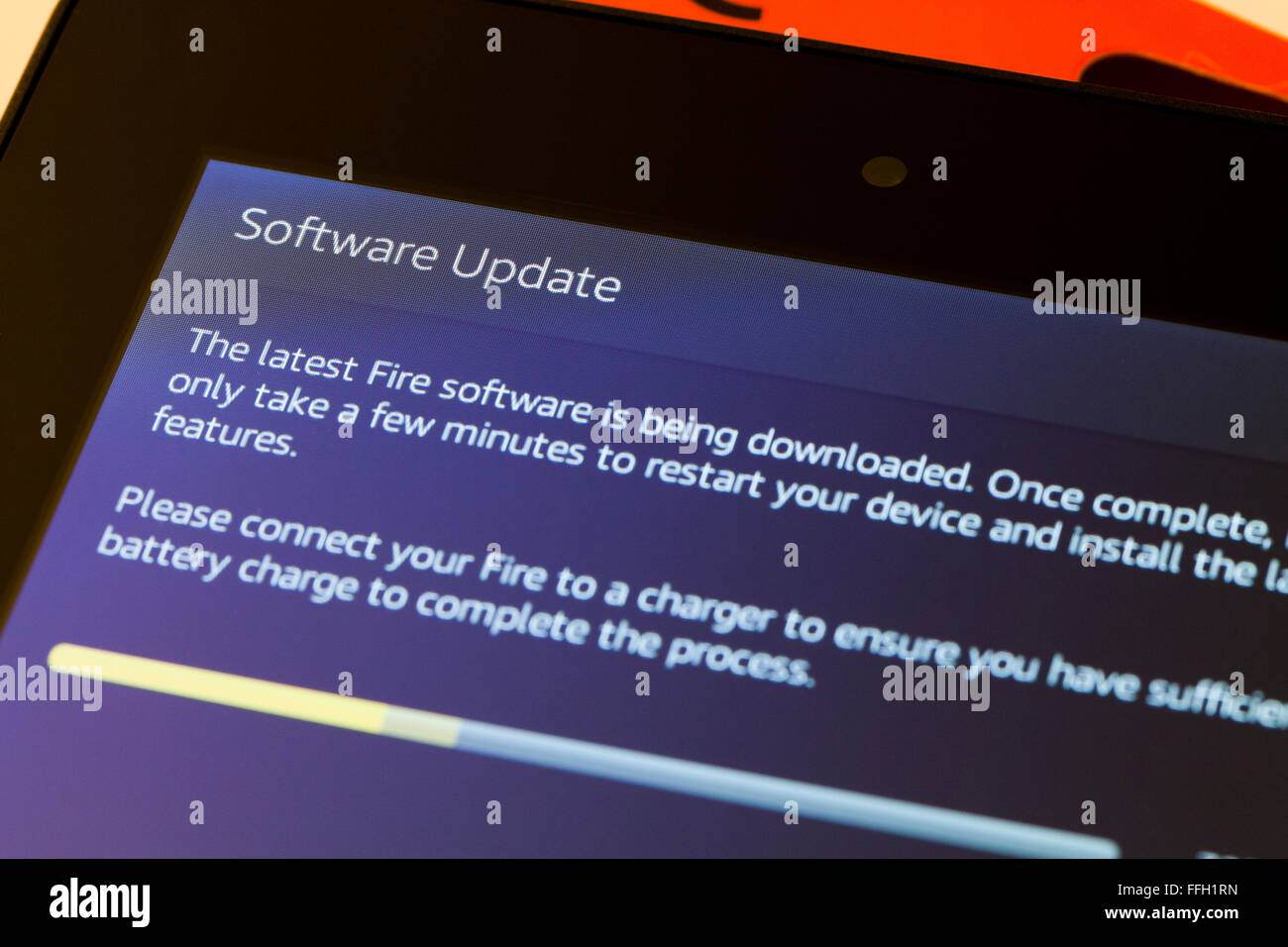 Amazon Fire tablet system software update installation screen - USA Stock Photo