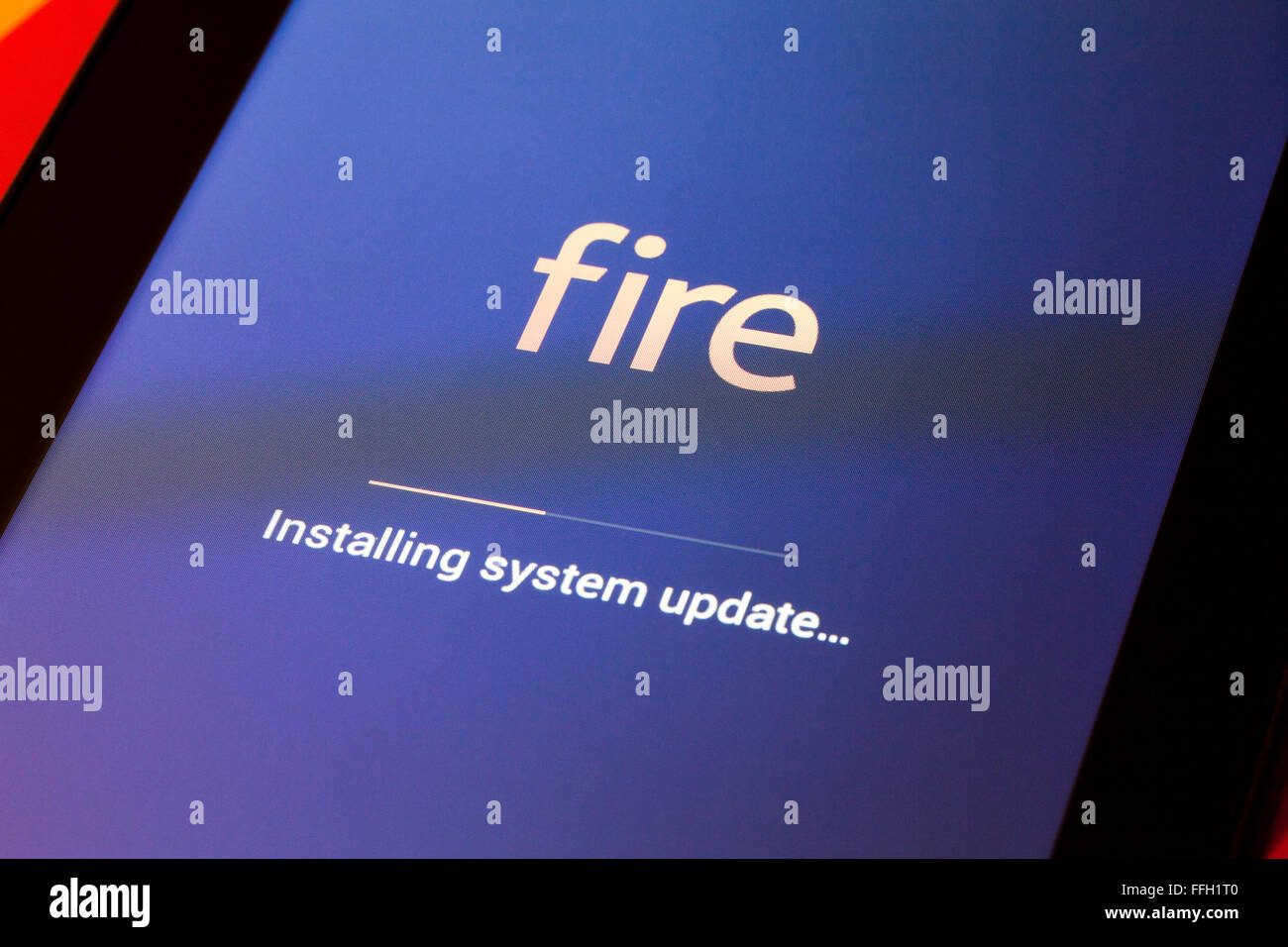 Amazon Fire tablet system software update installation screen - USA Stock Photo