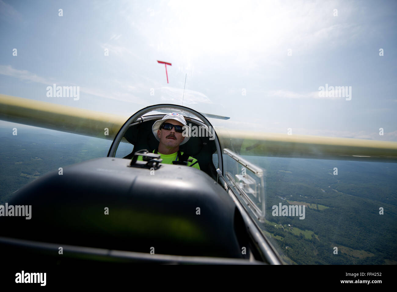 Instructor pilot, Lt. Col. Charlie Freeman, pilots an L-23 Super Blanik glider during the Civil Air Patrol's Northeast Region Glider Academy in Springfield, Vt. On average, each cadet flies 20 sorties at the academy, with Civil Air Patrol instructors observing and teaching. Stock Photo