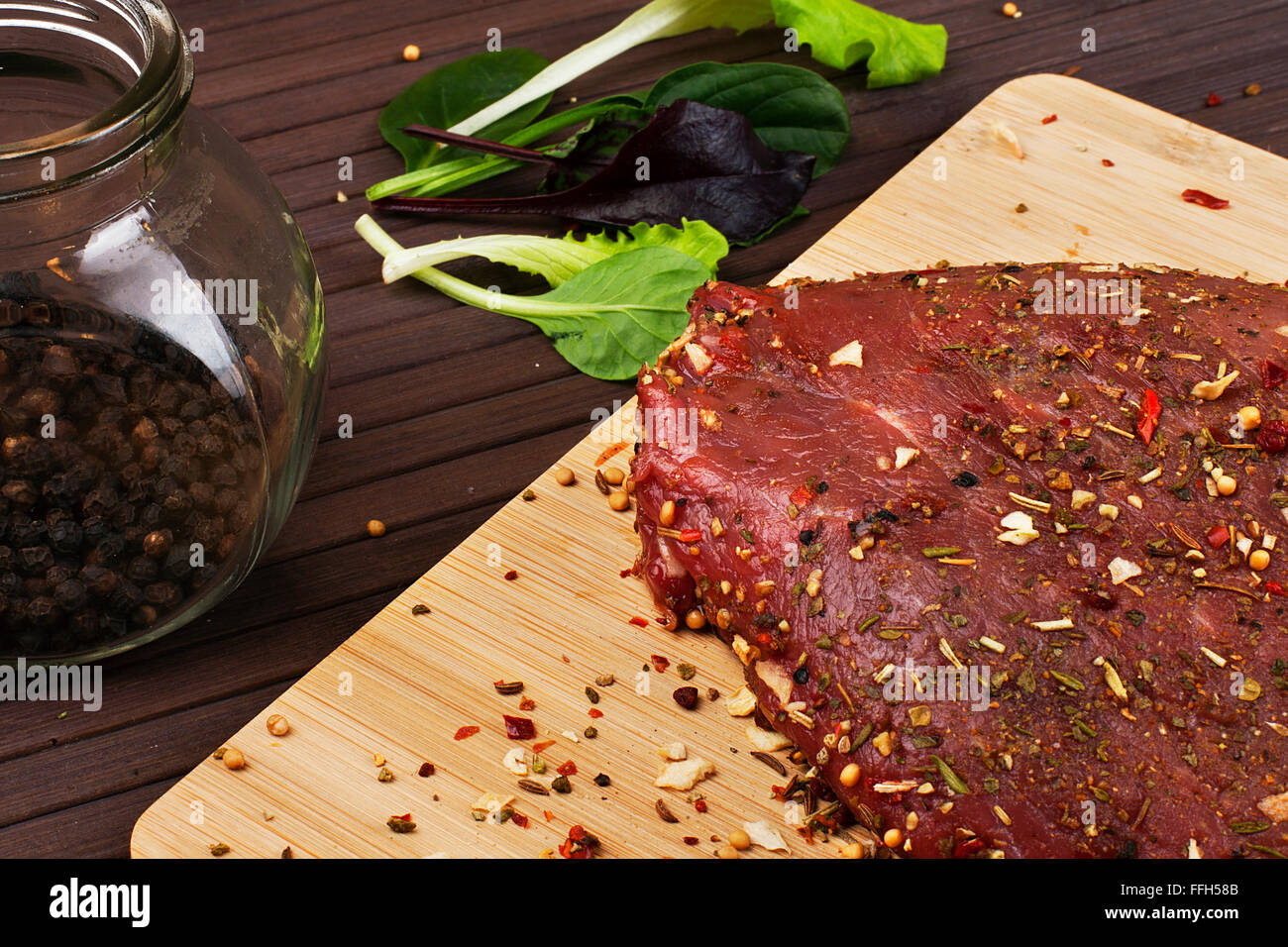 Raw Beef Roast with Fresh Herbs Stock Photo Alamy