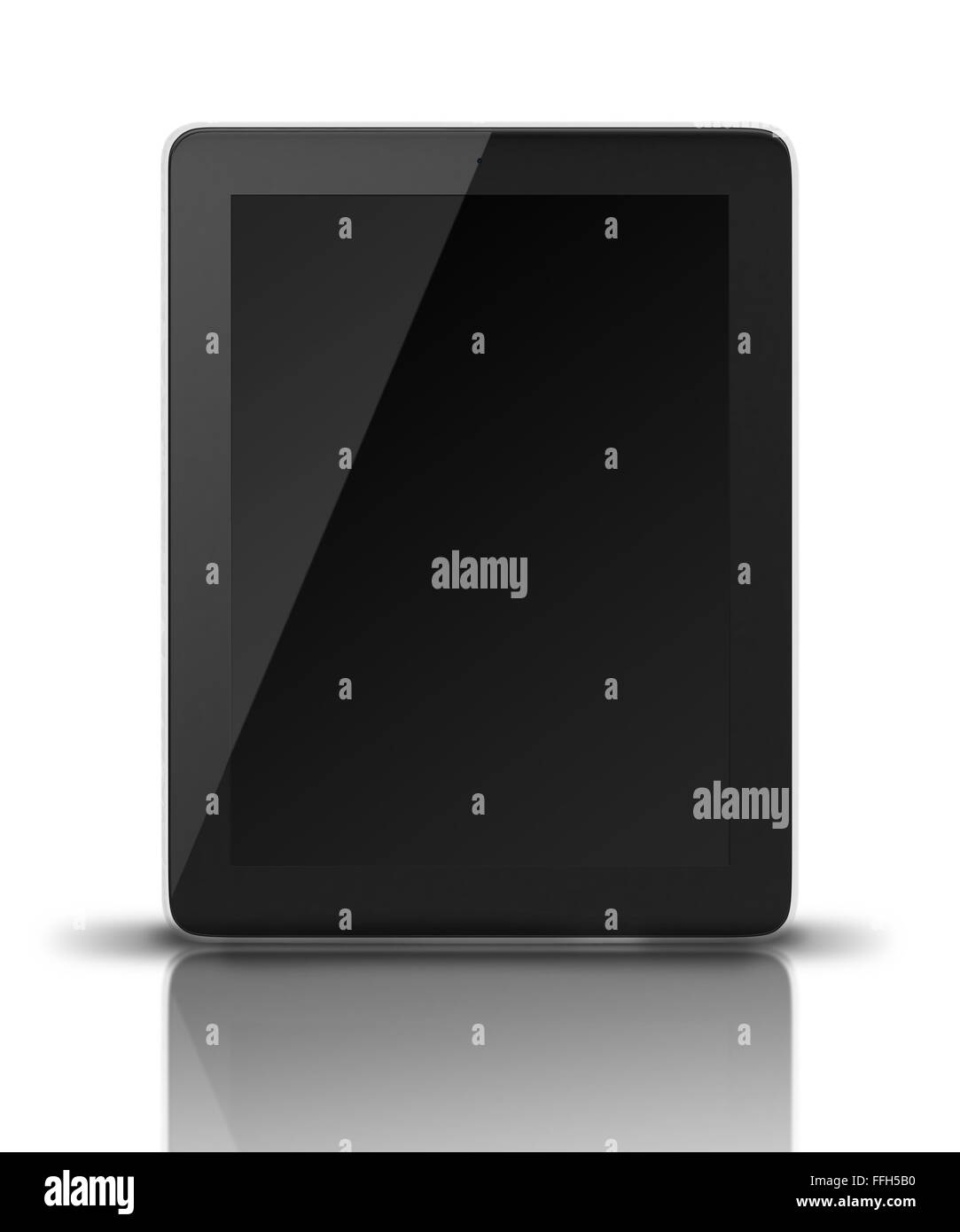 Realistic tablet pc computer with black screen isolated on white background. Stock Photo
