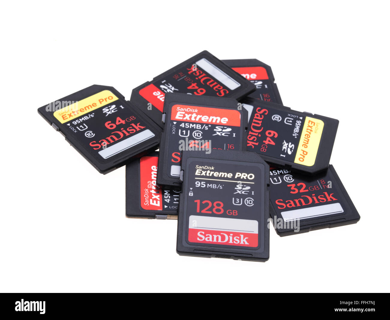 SanDisk memory cards , flash memory data storage devices used in digital cameras SanDisk Corp / Western Digital Stock Photo