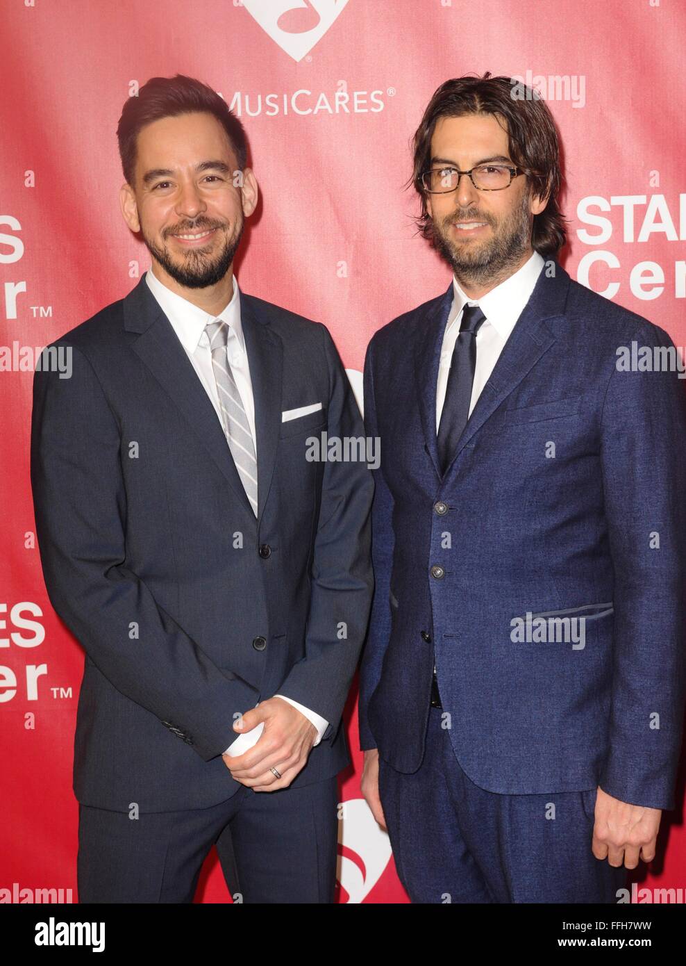 Los Angeles, CA, USA. 13th Feb, 2016. Mike Shinoda, Rob BourdonMike Shinoda, Rob Bourdon at arrivals for MusiCares Person Of The Year Dinner, Los Angeles Convention Center, Los Angeles, CA February 13, 2016. Credit:  Elizabeth Goodenough/Everett Collection/Alamy Live News Stock Photo