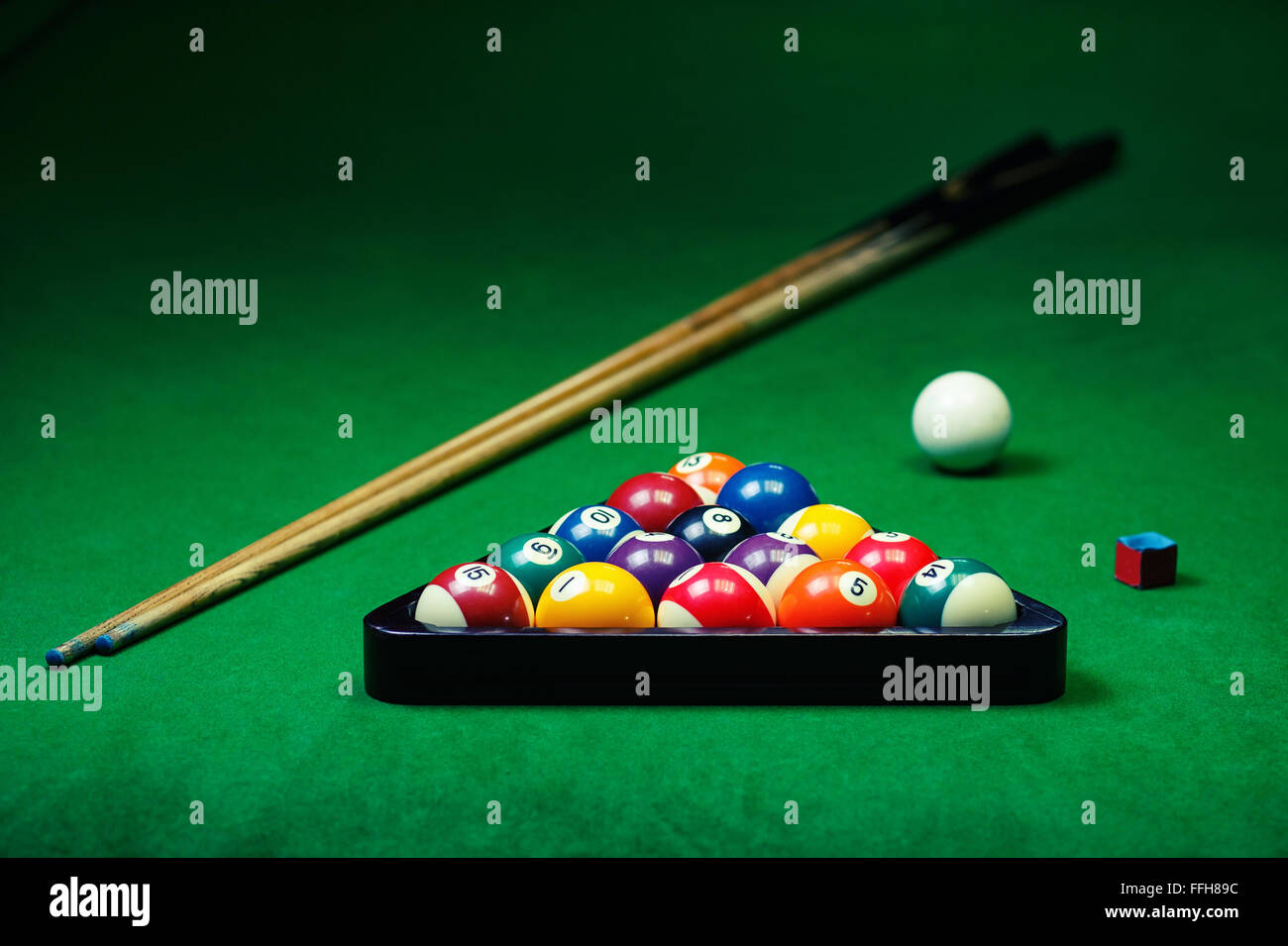 Billiard balls pool on green table Stock Photo - Alamy
