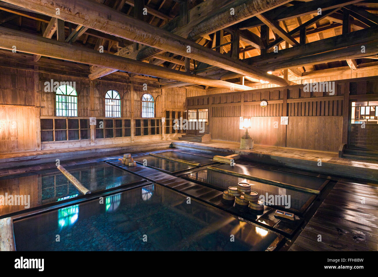 The Japanese onsen baths at Choujukan ryokan in Gunma, Japan Stock