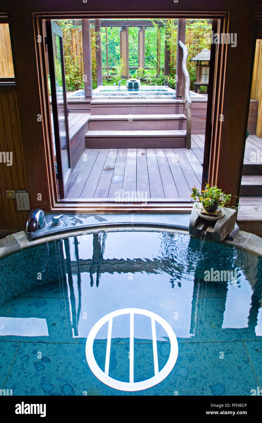 The private Japanese onsen baths at Seni Onsen in Nagano, Japan Stock