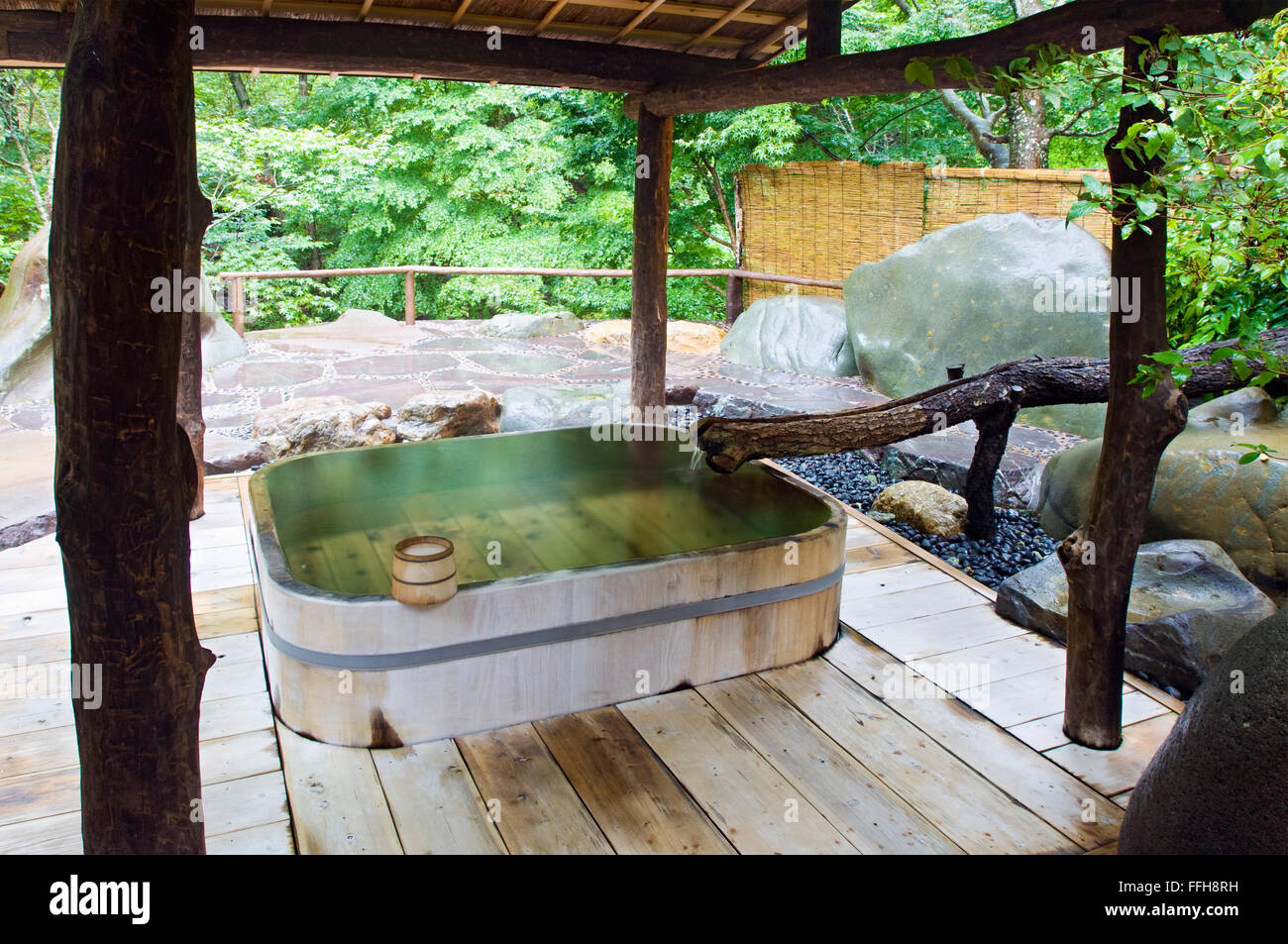 The Japanese outdoor onsen baths at Misatokan in Gunma, Japan Stock