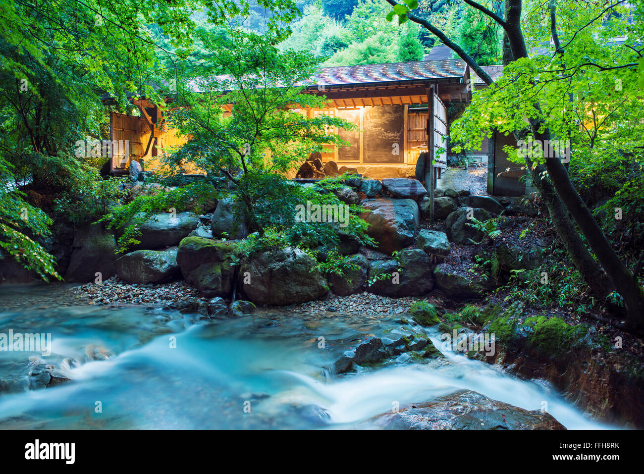 The Japanese outdoor onsen baths at Misatokan in Gunma, Japan Stock