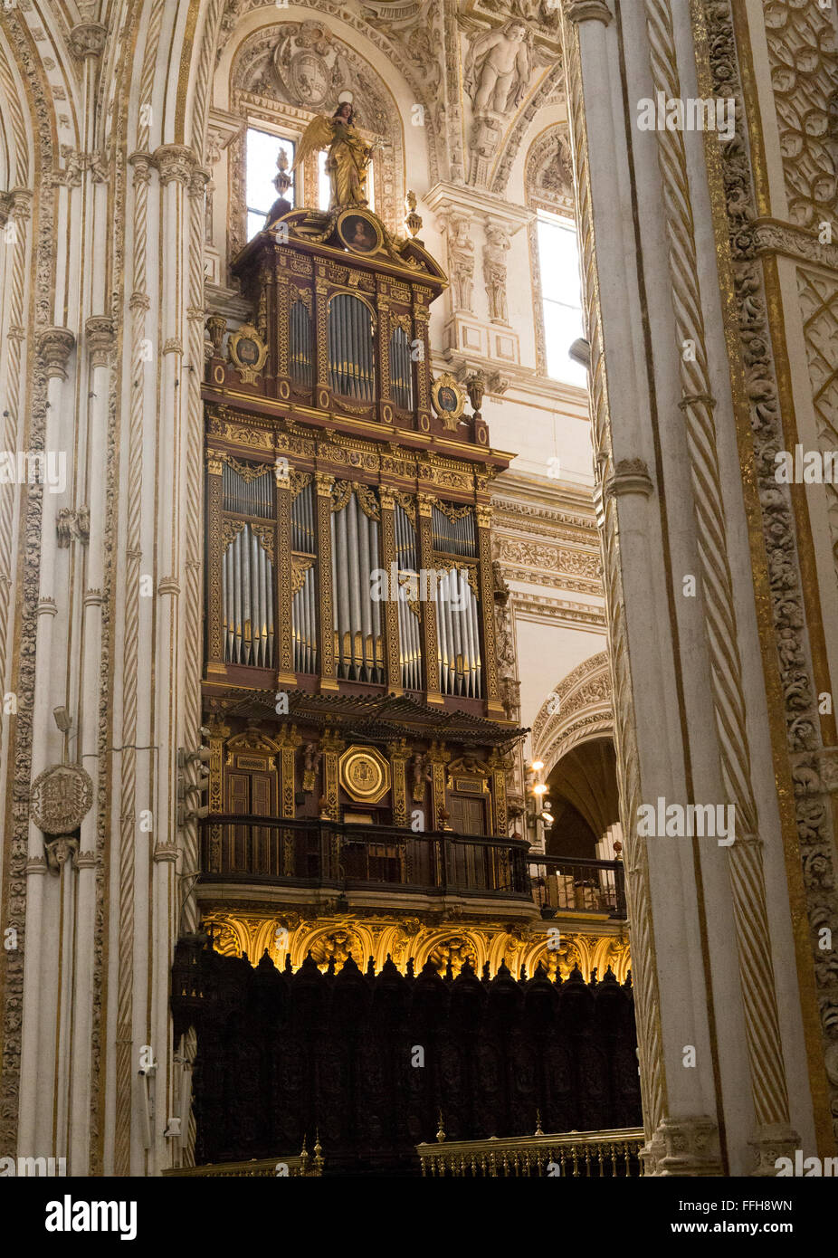 Organ interior of the cathedral inside the former mosque, Cordoba, Spain Stock Photo