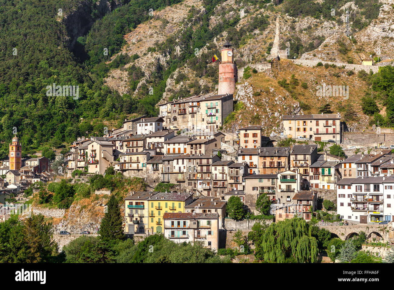 Small alpine town of Tende in the mountains in France. Stock Photo